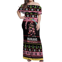 Flamingo Make Me Happy Christmas Tree Off Shoulder Maxi Dress Human Make My Head Hurt - Wonder Print Shop