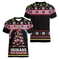 Flamingo Make Me Happy Christmas Tree Women V-Neck T-Shirt Human Make My Head Hurt - Wonder Print Shop