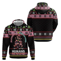 Flamingo Make Me Happy Christmas Tree Zip Hoodie Human Make My Head Hurt - Wonder Print Shop