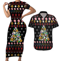 Hippie Xmas Couples Matching Short Sleeve Bodycon Dress and Hawaiian Shirt Hippie Flower Christmas Tree - Wonder Print Shop