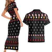 Hippie Xmas Couples Matching Short Sleeve Bodycon Dress and Hawaiian Shirt Hippie Flower Christmas Tree - Wonder Print Shop