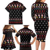 Hippie Xmas Family Matching Long Sleeve Bodycon Dress and Hawaiian Shirt Hippie Flower Christmas Tree - Wonder Print Shop