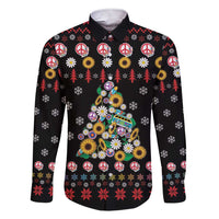 Hippie Xmas Family Matching Short Sleeve Bodycon Dress and Hawaiian Shirt Hippie Flower Christmas Tree - Wonder Print Shop