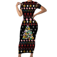 Hippie Xmas Family Matching Short Sleeve Bodycon Dress and Hawaiian Shirt Hippie Flower Christmas Tree - Wonder Print Shop