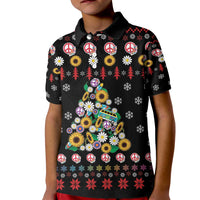 Hippie Xmas Kid Polo Shirt Hippie Flower Christmas Tree - Wonder Print Shop