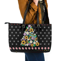 Hippie Xmas Leather Tote Bag Hippie Flower Christmas Tree - Wonder Print Shop
