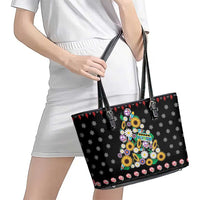 Hippie Xmas Leather Tote Bag Hippie Flower Christmas Tree - Wonder Print Shop