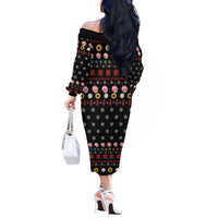 Hippie Xmas Off The Shoulder Long Sleeve Dress Hippie Flower Christmas Tree - Wonder Print Shop