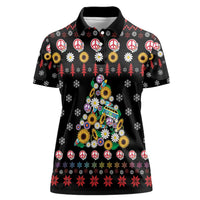 Hippie Xmas Women Polo Shirt Hippie Flower Christmas Tree - Wonder Print Shop