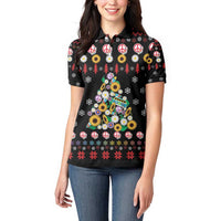 Hippie Xmas Women Polo Shirt Hippie Flower Christmas Tree - Wonder Print Shop