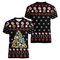 Hippie Xmas Women V-Neck T-Shirt Hippie Flower Christmas Tree - Wonder Print Shop