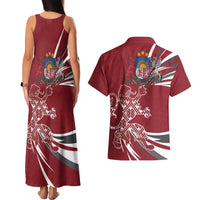 Latvia Couples Matching Tank Maxi Dress and Hawaiian Shirt Latvian Lion Traditional Pattern