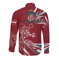 Latvia Long Sleeve Button Shirt Latvian Lion Traditional Pattern