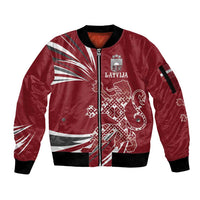 Latvia Sleeve Zip Bomber Jacket Latvian Lion Traditional Pattern