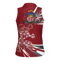 Latvia Women Sleeveless Polo Shirt Latvian Lion Traditional Pattern