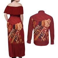 Justice To The People Couples Matching Off Shoulder Maxi Dress and Long Sleeve Button Shirt African Raised Fist
