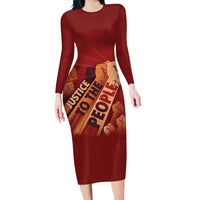 Justice To The People Long Sleeve Bodycon Dress African Raised Fist