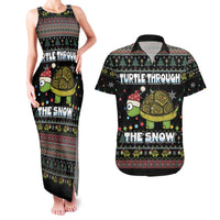 Turtle Through The Snow Christmas Couples Matching Tank Maxi Dress and Hawaiian Shirt - Wonder Print Shop