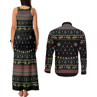 Turtle Through The Snow Christmas Couples Matching Tank Maxi Dress and Long Sleeve Button Shirt - Wonder Print Shop