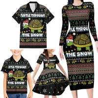 Turtle Through The Snow Christmas Family Matching Long Sleeve Bodycon Dress and Hawaiian Shirt - Wonder Print Shop