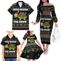 Turtle Through The Snow Christmas Family Matching Off The Shoulder Long Sleeve Dress and Hawaiian Shirt - Wonder Print Shop