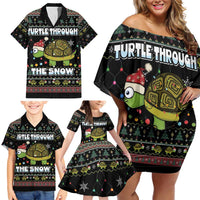 Turtle Through The Snow Christmas Family Matching Off Shoulder Short Dress and Hawaiian Shirt - Wonder Print Shop