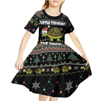 Turtle Through The Snow Christmas Kid Short Sleeve Dress - Wonder Print Shop