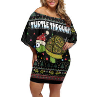 Turtle Through The Snow Christmas Off Shoulder Short Dress - Wonder Print Shop
