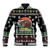Christmas Become Ungovernable Moo Deng Baseball Jacket Humor Cute Baby Hippo Joke - Wonder Print Shop