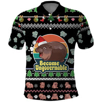 Christmas Become Ungovernable Moo Deng Polo Shirt Humor Cute Baby Hippo Joke - Wonder Print Shop