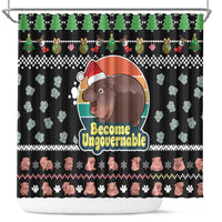 Christmas Become Ungovernable Moo Deng Shower Curtain Humor Cute Baby Hippo Joke