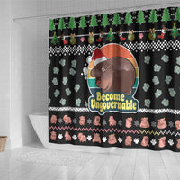 Christmas Become Ungovernable Moo Deng Shower Curtain Humor Cute Baby Hippo Joke