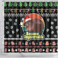 Christmas Become Ungovernable Moo Deng Shower Curtain Humor Cute Baby Hippo Joke