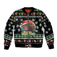 Christmas Become Ungovernable Moo Deng Sleeve Zip Bomber Jacket Humor Cute Baby Hippo Joke - Wonder Print Shop