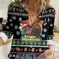 Christmas Become Ungovernable Moo Deng Women Casual Shirt Humor Cute Baby Hippo Joke - Wonder Print Shop