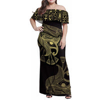 African Family Matching Off Shoulder Maxi Dress and Hawaiian Shirt Horus Eyes Egyptian God