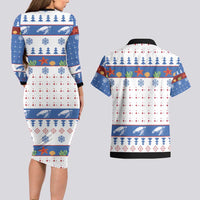 Turtle Xmas Couples Matching Long Sleeve Bodycon Dress and Hawaiian Shirt Green Sea Turtle Merry Christmas - Wonder Print Shop