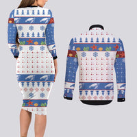 Turtle Xmas Couples Matching Long Sleeve Bodycon Dress and Long Sleeve Button Shirt Green Sea Turtle Merry Christmas - Wonder Print Shop