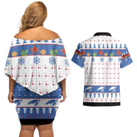 Turtle Xmas Couples Matching Off Shoulder Short Dress and Hawaiian Shirt Green Sea Turtle Merry Christmas - Wonder Print Shop