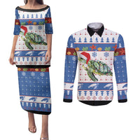Turtle Xmas Couples Matching Puletasi and Long Sleeve Button Shirt Green Sea Turtle Merry Christmas - Wonder Print Shop