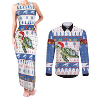 Turtle Xmas Couples Matching Tank Maxi Dress and Long Sleeve Button Shirt Green Sea Turtle Merry Christmas - Wonder Print Shop