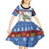 Turtle Xmas Kid Short Sleeve Dress Green Sea Turtle Merry Christmas - Wonder Print Shop
