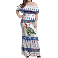 Turtle Xmas Off Shoulder Maxi Dress Green Sea Turtle Merry Christmas - Wonder Print Shop