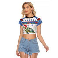 Turtle Xmas Raglan Cropped T Shirt Green Sea Turtle Merry Christmas - Wonder Print Shop