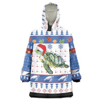 Turtle Xmas Wearable Blanket Hoodie Green Sea Turtle Merry Christmas - Wonder Print Shop