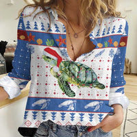 Turtle Xmas Women Casual Shirt Green Sea Turtle Merry Christmas - Wonder Print Shop
