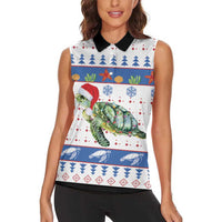 Turtle Xmas Women Sleeveless Polo Shirt Green Sea Turtle Merry Christmas - Wonder Print Shop