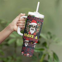 Skull Have A Rad Christmas Tumbler With Handle Santa Skull - Wonder Print Shop