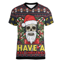 Skull Have A Rad Christmas Women V-Neck T-Shirt Santa Skull - Wonder Print Shop