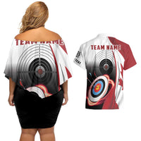 Personalized Canadian Flag Couples Matching Off Shoulder Short Dress and Hawaiian Shirt Canada Archery Target - Maple Leaf